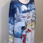 Erika  winter scene snowman cottage sequined long sleeve top Photo 1