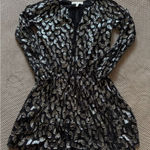 Michael Kors Womens V Neck Mini Dress Silk Blend Black Silver Metallic Sz Xs Photo 0