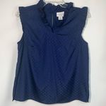 Liz Claiborne  Women's Swiss Dot Ruffle Blouse Dark Blue Size PS Photo 0