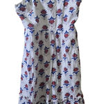 J.Crew Floral Print Midi Dress Ruffle Strap Sleeveless White Red Blue Size 4 Photo 0