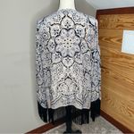 Hale Bob  Silk Fringe Velvet Burnout Kimono Medium Blue Black Paisley Sheer Boho Photo 1