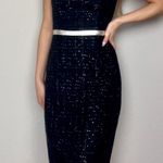 Shoshanna Black & Metallic Silver Silk Tweed Leather Strapless Pencil Dress Photo 1