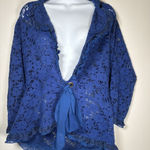 Willi Smith  Blue Lace Cardigan Bow Romantic Cottagecore Boho Top Size Large Photo 0