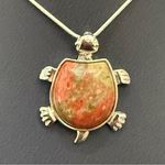 Unakite Jasper Gemstone Turtle Pendant on 18K GP Silver 18” Necklace 15g. Green Photo 12