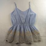 Savanna Jane Plus 1X Striped Embroidery Tank Top Bohemian Nautical Babydoll NEW Blue Photo 1
