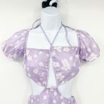 Lucy in the Sky Womens Summer Floral Puff Sleeve Cutout Mini Dress XS Purple Photo 3