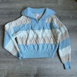 No Boundaries  Blue and Cream Cowl Neck Sweater Photo 1