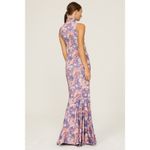 CAROLINE CONSTAS Blue Floral Mock Neck Sleeveless Trumpet Brigitta Gown Size M Size M Photo 2