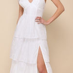 Lulus White Tie Strap Dot Bustier Midi Dress Photo 0