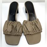 Closed Leather Ruched Mules 3” Block Heel Open Toe Sandals Size 41 EUC Green Photo 0