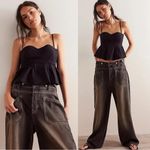 We The Free Free People Palmer Cuffed Wide Leg Jeans Chalkboard Distressed Grunge Size 28 Photo 1