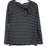 Loft Outlet Women's Sz M Drape Neck Tie Knot Striped Top Black Long Sleeve Photo 0