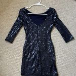 Lulus Navy Sequin Dress with 3/4 sleeves Blue Size XS Photo 3