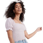 Madewell purple gingham puffed sleeve top. XXS Photo 0