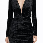 ZARA  Ruched Velvet Mini Dress Women’s XS Black Long Sleeve V-Neck Cocktail Photo 0