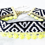 Ettika  Life of the Party Choker Necklace Black and White, Yellow Pom Poms Photo 0