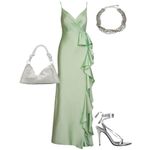 Mac Duggal  Pistachio Satin Ruffled Asymmetrical Gown Size 8 67815 Pastel Photo 1