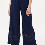 Susan Graver Linen Blend Ankle Pants Crochet Detail Navy Blue Size 12 Photo 0