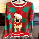 Christmas Sweater Puppy Dog Santa Hat Red Green Womens Medium 33 Degrees Comfy Photo 8