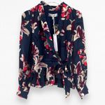 Adelyn Rae Blouse XS Navy Floral Wrap Tie Collared NWT Long Sleeve Work Top Photo 8