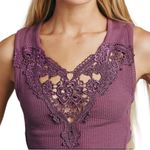 Free People NWT New Romantics Lace Trim Thermal Open Back Tank Top Size Medium Photo 1