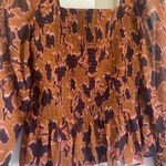 Nine West size medium brown purple floral sheer smocked long sleeve blouse Photo 5