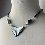 vintage hematite bib pink gold and white beaded regal metallic necklace Gray Photo 0