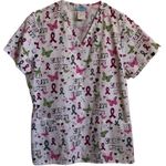 Sb Scrubs Care Heal Love cancer hope awareness butterflies hearts scrub top size M Photo 0