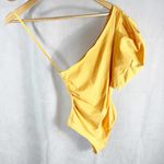 Free People  Somethin Bout You Yellow Puff Sleeve One-Shoulder Bodysuit Size XS Photo 3