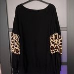 Doe & Rae Black Sweater with Leopard Print Accents oversized M will fit XXL Photo 0