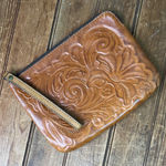 Patricia Nash  Embossed brown Leather wristlet Clutch Photo 0