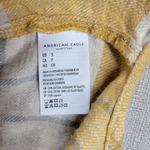 American Eagle  Womens Flannel Shirt Size S Yellow White Plaid Button Down Hoodie Photo 5