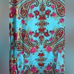 Boho Turquoise Paisley Tunic Top Medium 100% Cotton Festival V Photo 10