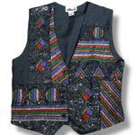 Vintage Effeci Black Sequin Beaded Suit Vest Geometric Abstract Art Medium Photo 0