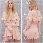 For Love & Lemons Gilded Star Mini Dress Size Medium Pink Silk Ruffle Cocktail Photo 9