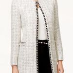 Tahari ASL White Black Tweed Boucle Pearl Trim Fringe Jacket Coat Size 2 Photo 0