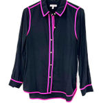 Juicy Couture Size Small Long Sleeve Button Up Blouse Black Pink Piping Silk Photo 0