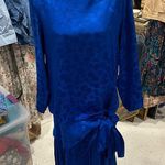 Vintage 80’s blue floral silk drop waist Pat Argenti giant bow tie pleated dress Size 8 Photo 4