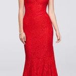 Betsy and Adam Red Long Floral/Lace Dress Photo 0