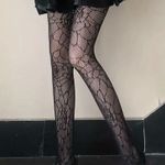 SpiderWeb Pattern Fishnet Tights Hollow Out High Waist Slim Fit Footed Pantyhose Black Photo 6