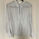 Ecru  100% Silk Black and White Striped Shirt Size L Photo 1