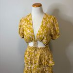 Mable Floral Print Top Ruffle Neckline Casual Blouse Yellow Medium Yellow Photo 2