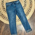 Judy Blue  Jeans Womens 1/30 Plaid Print Cuff Slim Fit Medium Blue Stretch Denim Photo 0