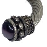 Vintage: Purple Cats Eye Cabochon Gems ❁ Twisted Silver Cable Bangle Bracelet ❁ Photo 7