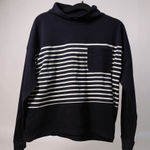 Croft & Barrow Croft & Barrow Navy White Striped Mock Neck Long Sleeve Pocket Sweatshirt Top L Photo 0