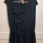 Downeast  Black Short Sleeve Shirt With Ruffle Front and Cinched Waist Photo 0