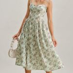 Rihoas Green Floral Sweetheart Neck Pleated Slip Midi Dress Size M Photo 2