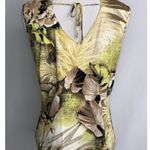 Apriori Golden Yellow Tan & Green Tropical Floral High Neck Sleeveless Top 10 Photo 2