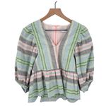 Hunter Bell NWT Landry Striped Pastel Peplum Puff Sleeve Top Blouse Size Small Photo 1