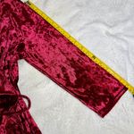 Burgundy Crushed Velvet Long Sleeve Faux Wrap Dress Red Size M Photo 5